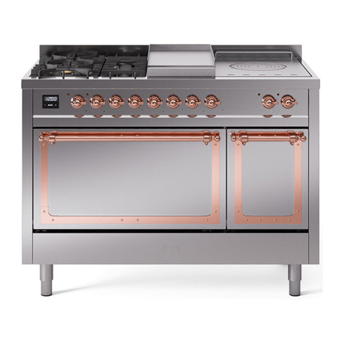 ILVE Nostalgie II Noblesse 48" Dual Fuel Freestanding Range 5 Sealed Burners + Griddle + French Top with Solid Door - UN48FSQNMP
