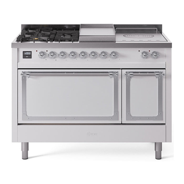 ILVE Nostalgie II Noblesse 48" Dual Fuel Freestanding Range 5 Sealed Burners + Griddle + French Top with Solid Door - UN48FSQNMP