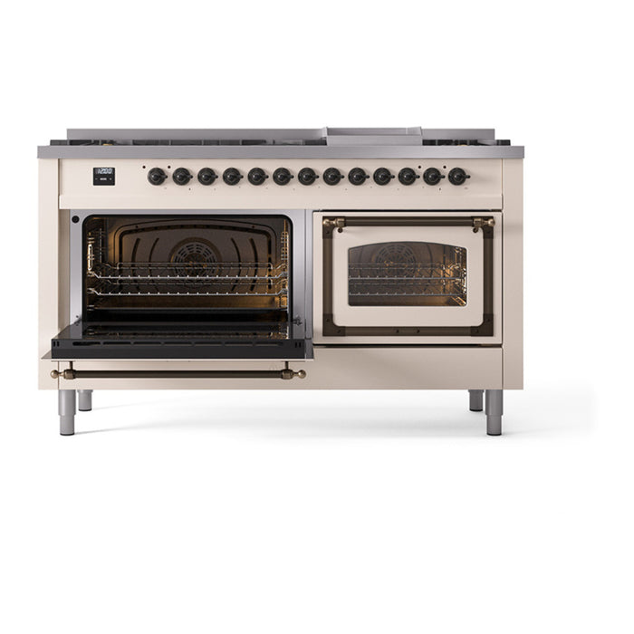 ILVE Nostalgie II Noblesse 60" Dual Fuel Freestanding Range with 9 Sealed Burners + Griddle with Triple Glass Door - UN60FNMP