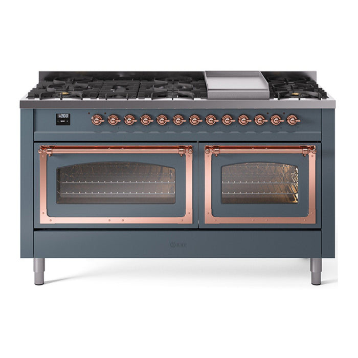 ILVE Nostalgie II Noblesse 60" Dual Fuel Freestanding Range with 9 Sealed Burners + Griddle with Triple Glass Door - UN60FNMP