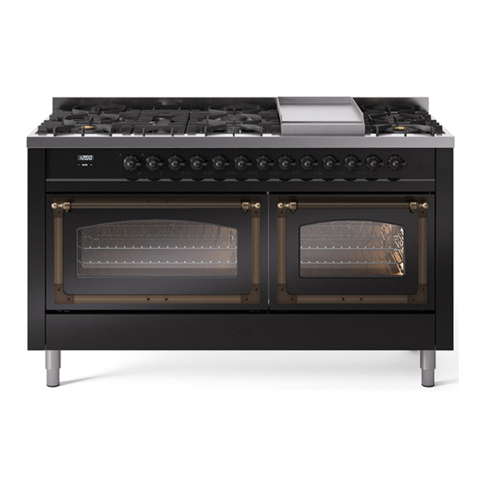 ILVE Nostalgie II Noblesse 60" Dual Fuel Freestanding Range with 9 Sealed Burners + Griddle with Triple Glass Door - UN60FNMP