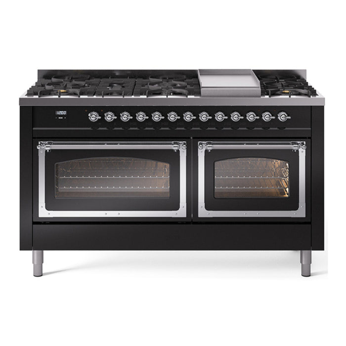 ILVE Nostalgie II Noblesse 60" Dual Fuel Freestanding Range with 9 Sealed Burners + Griddle with Triple Glass Door - UN60FNMP