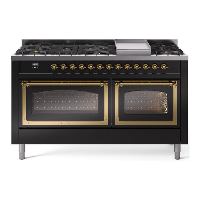 ILVE Nostalgie II Noblesse 60" Dual Fuel Freestanding Range with 9 Sealed Burners + Griddle with Triple Glass Door - UN60FNMP
