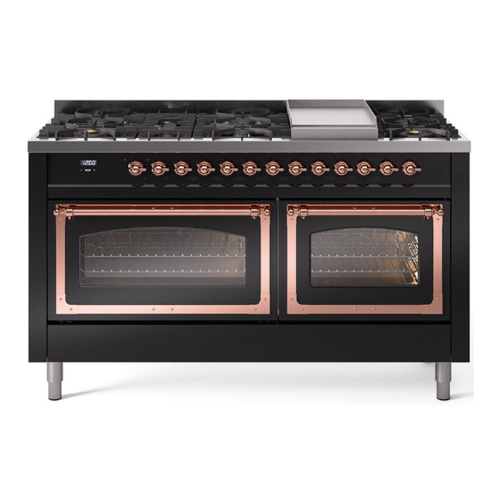 ILVE Nostalgie II Noblesse 60" Dual Fuel Freestanding Range with 9 Sealed Burners + Griddle with Triple Glass Door - UN60FNMP