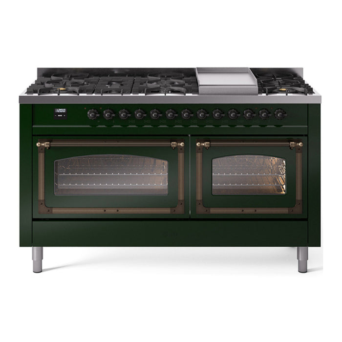 ILVE Nostalgie II Noblesse 60" Dual Fuel Freestanding Range with 9 Sealed Burners + Griddle with Triple Glass Door - UN60FNMP