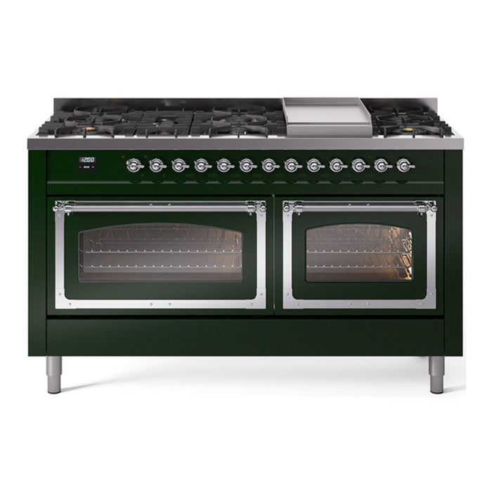 ILVE Nostalgie II Noblesse 60" Dual Fuel Freestanding Range with 9 Sealed Burners + Griddle with Triple Glass Door - UN60FNMP