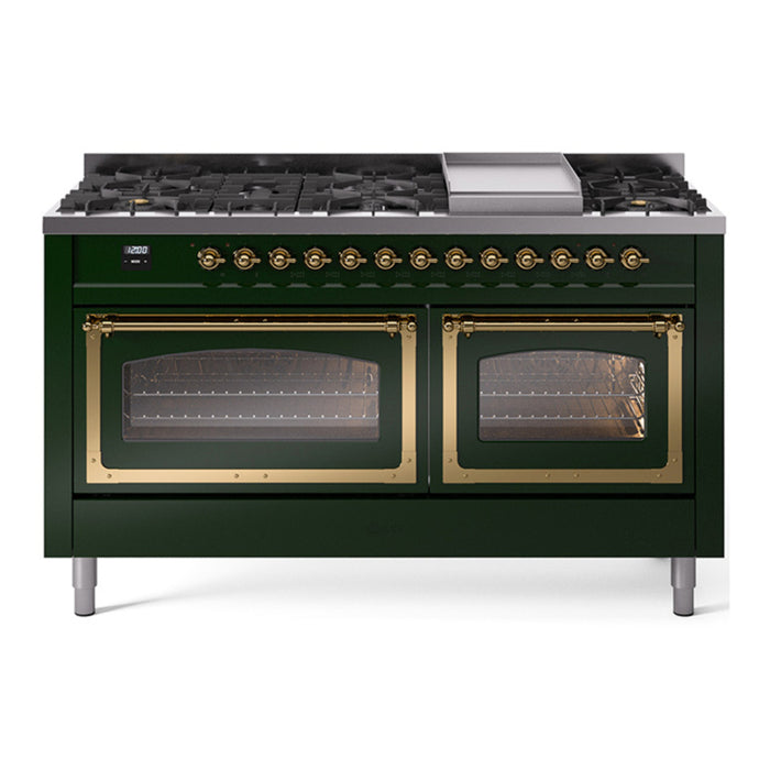 ILVE Nostalgie II Noblesse 60" Dual Fuel Freestanding Range with 9 Sealed Burners + Griddle with Triple Glass Door - UN60FNMP