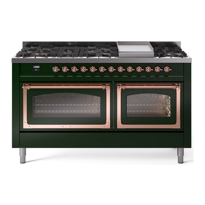 ILVE Nostalgie II Noblesse 60" Dual Fuel Freestanding Range with 9 Sealed Burners + Griddle with Triple Glass Door - UN60FNMP