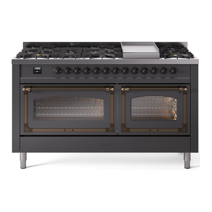 ILVE Nostalgie II Noblesse 60" Dual Fuel Freestanding Range with 9 Sealed Burners + Griddle with Triple Glass Door - UN60FNMP