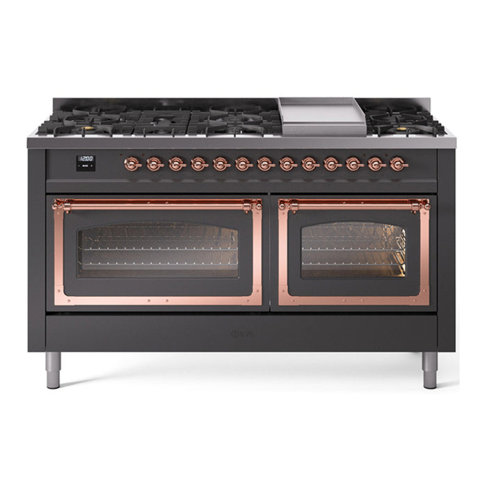 ILVE Nostalgie II Noblesse 60" Dual Fuel Freestanding Range with 9 Sealed Burners + Griddle with Triple Glass Door - UN60FNMP