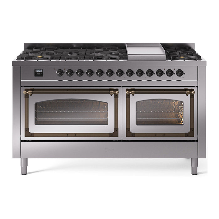 ILVE Nostalgie II Noblesse 60" Dual Fuel Freestanding Range with 9 Sealed Burners + Griddle with Triple Glass Door - UN60FNMP