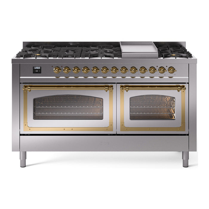 ILVE Nostalgie II Noblesse 60" Dual Fuel Freestanding Range with 9 Sealed Burners + Griddle with Triple Glass Door - UN60FNMP