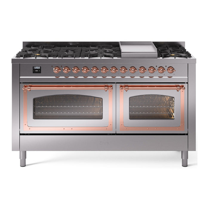 ILVE Nostalgie II Noblesse 60" Dual Fuel Freestanding Range with 9 Sealed Burners + Griddle with Triple Glass Door - UN60FNMP