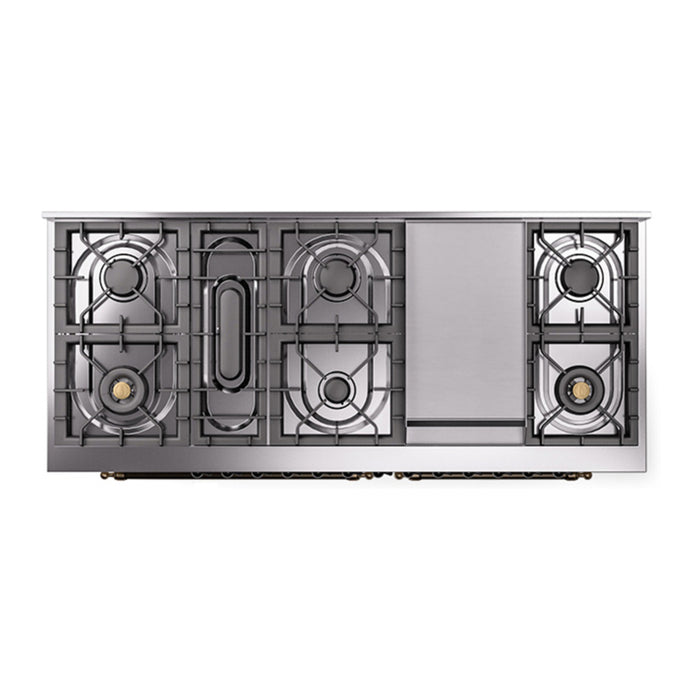 ILVE Nostalgie II Noblesse 60″ Dual Fuel Freestanding Range 9 Sealed Burners + Griddle with Solid Door - UN60FQNMP