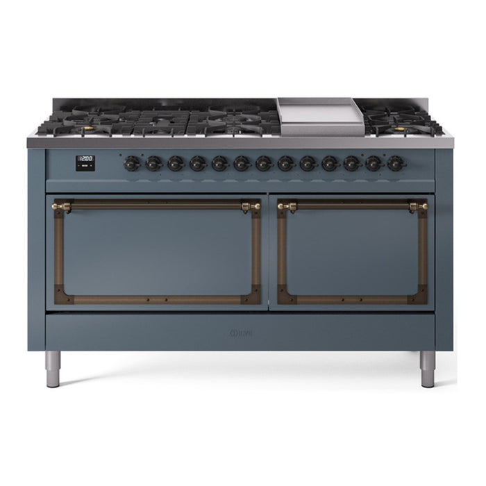 ILVE Nostalgie II Noblesse 60″ Dual Fuel Freestanding Range 9 Sealed Burners + Griddle with Solid Door - UN60FQNMP