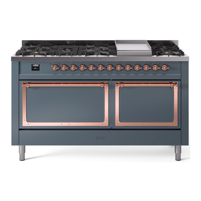 ILVE Nostalgie II Noblesse 60″ Dual Fuel Freestanding Range 9 Sealed Burners + Griddle with Solid Door - UN60FQNMP