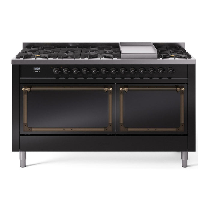 ILVE Nostalgie II Noblesse 60″ Dual Fuel Freestanding Range 9 Sealed Burners + Griddle with Solid Door - UN60FQNMP