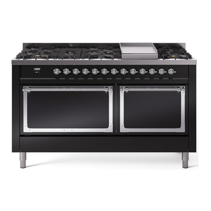 ILVE Nostalgie II Noblesse 60″ Dual Fuel Freestanding Range 9 Sealed Burners + Griddle with Solid Door - UN60FQNMP