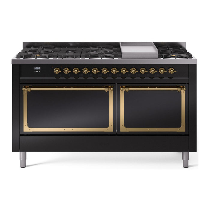 ILVE Nostalgie II Noblesse 60″ Dual Fuel Freestanding Range 9 Sealed Burners + Griddle with Solid Door - UN60FQNMP