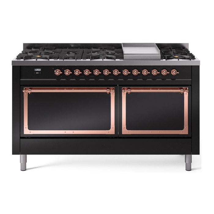 ILVE Nostalgie II Noblesse 60″ Dual Fuel Freestanding Range 9 Sealed Burners + Griddle with Solid Door - UN60FQNMP