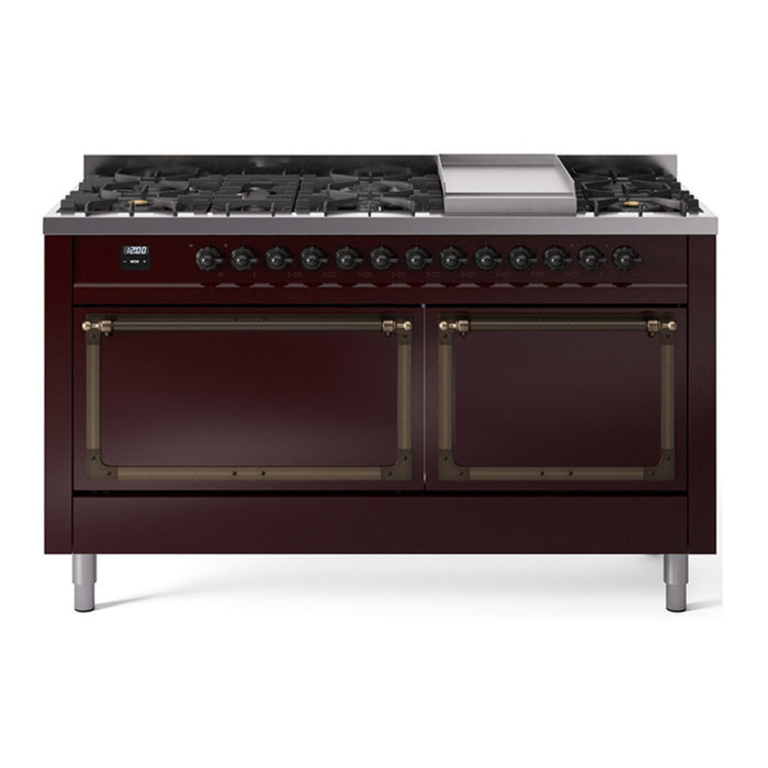 ILVE Nostalgie II Noblesse 60″ Dual Fuel Freestanding Range 9 Sealed Burners + Griddle with Solid Door - UN60FQNMP