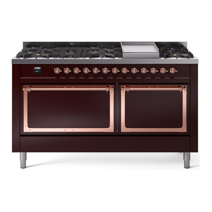 ILVE Nostalgie II Noblesse 60″ Dual Fuel Freestanding Range 9 Sealed Burners + Griddle with Solid Door - UN60FQNMP