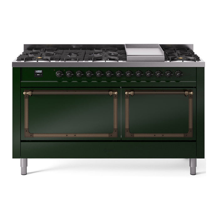 ILVE Nostalgie II Noblesse 60″ Dual Fuel Freestanding Range 9 Sealed Burners + Griddle with Solid Door - UN60FQNMP