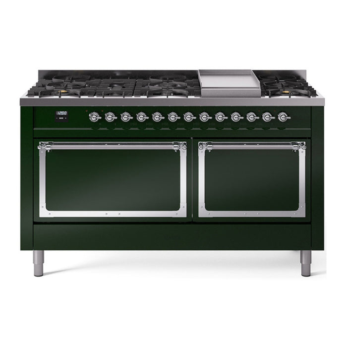 ILVE Nostalgie II Noblesse 60″ Dual Fuel Freestanding Range 9 Sealed Burners + Griddle with Solid Door - UN60FQNMP
