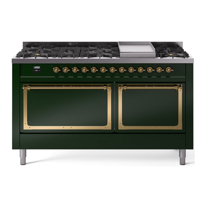 ILVE Nostalgie II Noblesse 60″ Dual Fuel Freestanding Range 9 Sealed Burners + Griddle with Solid Door - UN60FQNMP