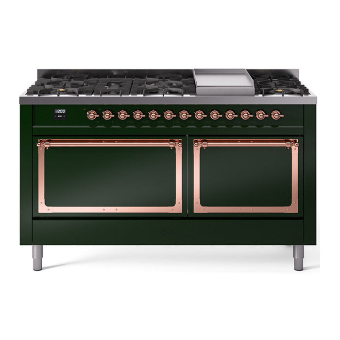 ILVE Nostalgie II Noblesse 60″ Dual Fuel Freestanding Range 9 Sealed Burners + Griddle with Solid Door - UN60FQNMP