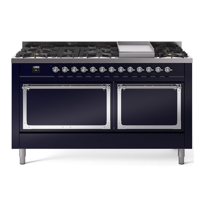 ILVE Nostalgie II Noblesse 60″ Dual Fuel Freestanding Range 9 Sealed Burners + Griddle with Solid Door - UN60FQNMP