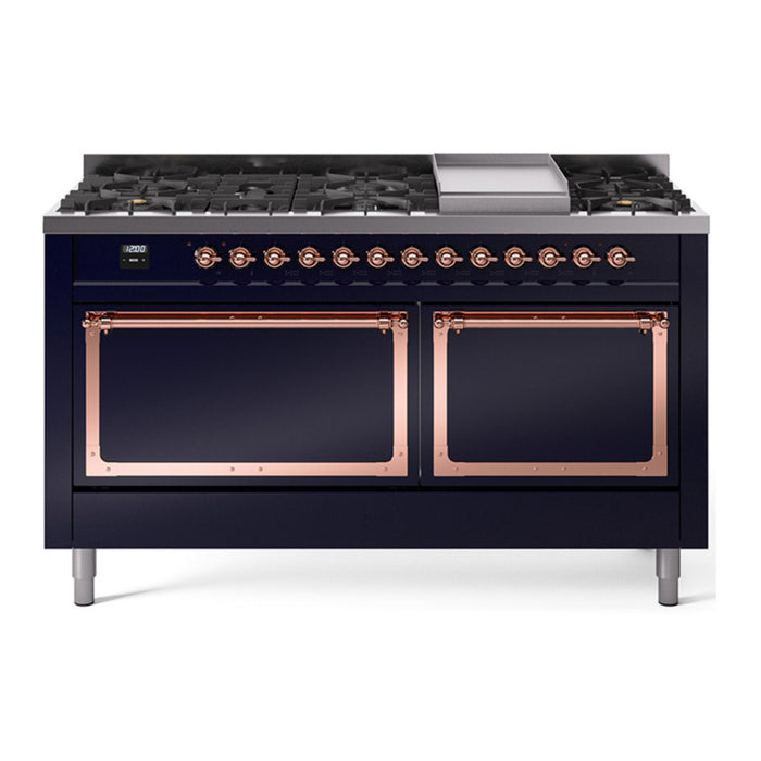 ILVE Nostalgie II Noblesse 60″ Dual Fuel Freestanding Range 9 Sealed Burners + Griddle with Solid Door - UN60FQNMP
