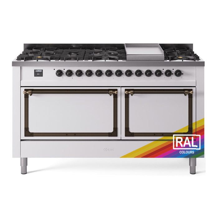 ILVE Nostalgie II Noblesse 60″ Dual Fuel Freestanding Range 9 Sealed Burners + Griddle with Solid Door - UN60FQNMP