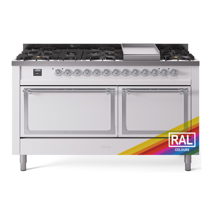 ILVE Nostalgie II Noblesse 60″ Dual Fuel Freestanding Range 9 Sealed Burners + Griddle with Solid Door - UN60FQNMP