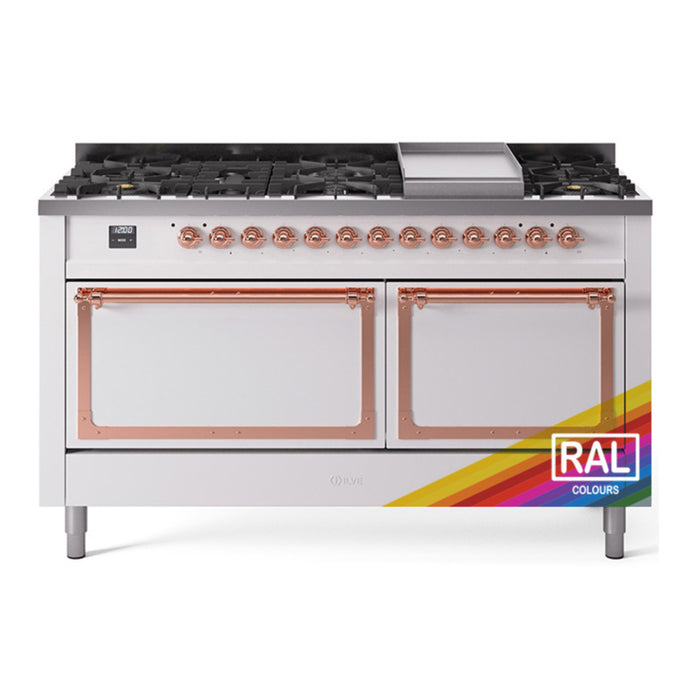 ILVE Nostalgie II Noblesse 60″ Dual Fuel Freestanding Range 9 Sealed Burners + Griddle with Solid Door - UN60FQNMP