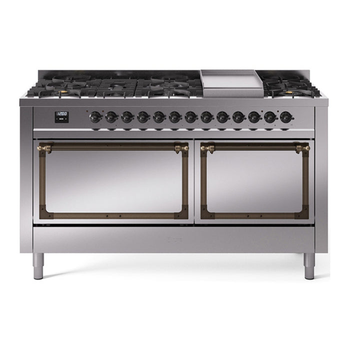 ILVE Nostalgie II Noblesse 60″ Dual Fuel Freestanding Range 9 Sealed Burners + Griddle with Solid Door - UN60FQNMP