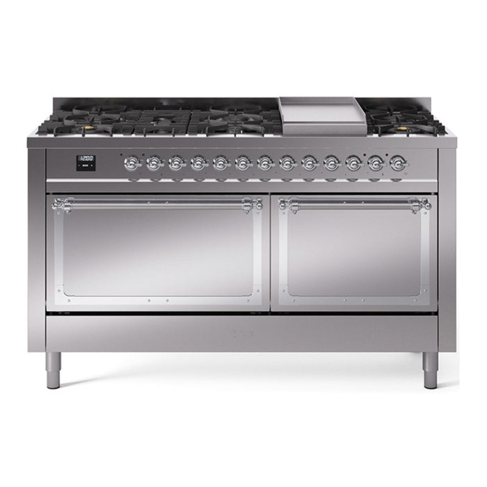 ILVE Nostalgie II Noblesse 60″ Dual Fuel Freestanding Range 9 Sealed Burners + Griddle with Solid Door - UN60FQNMP
