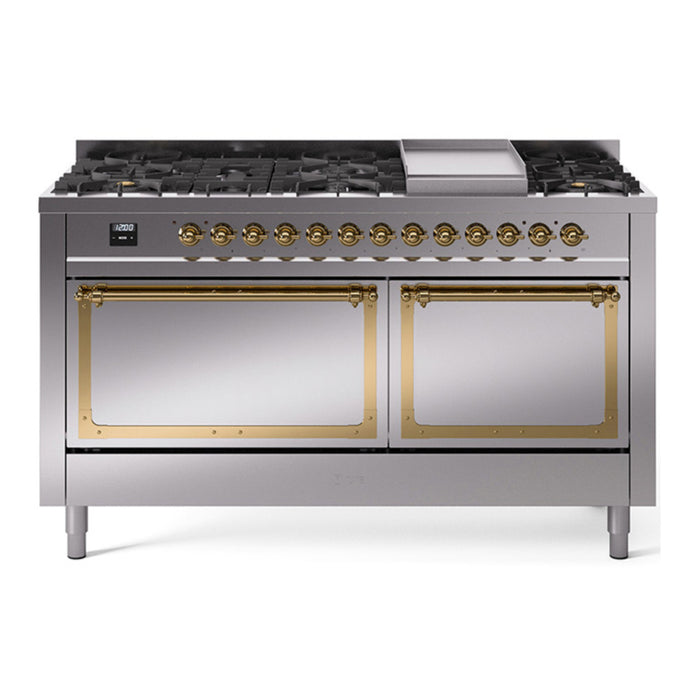ILVE Nostalgie II Noblesse 60″ Dual Fuel Freestanding Range 9 Sealed Burners + Griddle with Solid Door - UN60FQNMP