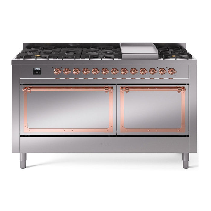ILVE Nostalgie II Noblesse 60″ Dual Fuel Freestanding Range 9 Sealed Burners + Griddle with Solid Door - UN60FQNMP