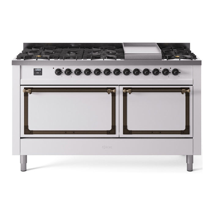 ILVE Nostalgie II Noblesse 60″ Dual Fuel Freestanding Range 9 Sealed Burners + Griddle with Solid Door - UN60FQNMP