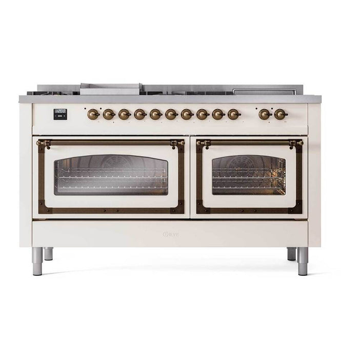 ILVE Nostalgie II Noblesse 60" Dual Fuel Range with 7 Sealed Burners + Griddle + French Top with Triple Glass Door - UN60FSNMP