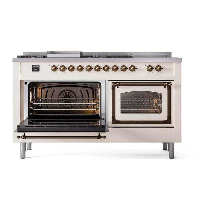ILVE Nostalgie II Noblesse 60" Dual Fuel Range with 7 Sealed Burners + Griddle + French Top with Triple Glass Door - UN60FSNMP