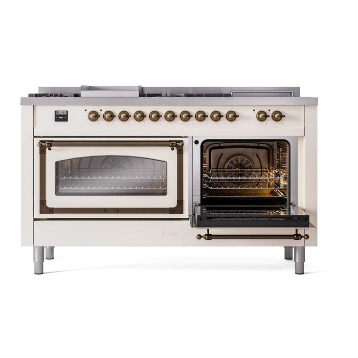 ILVE Nostalgie II Noblesse 60" Dual Fuel Range with 7 Sealed Burners + Griddle + French Top with Triple Glass Door - UN60FSNMP