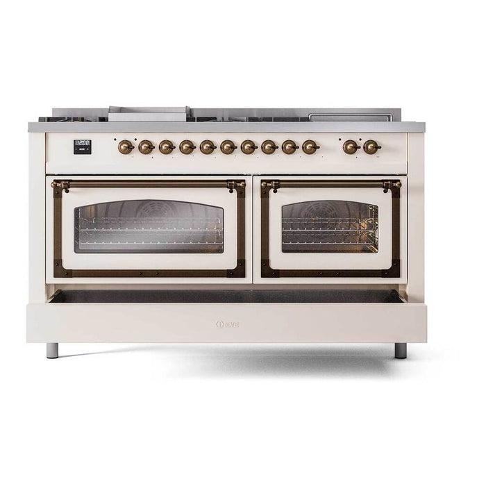 ILVE Nostalgie II Noblesse 60" Dual Fuel Range with 7 Sealed Burners + Griddle + French Top with Triple Glass Door - UN60FSNMP