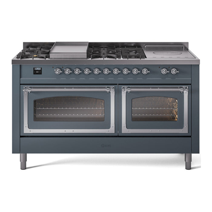 ILVE Nostalgie II Noblesse 60" Dual Fuel Range with 7 Sealed Burners + Griddle + French Top with Triple Glass Door - UN60FSNMP