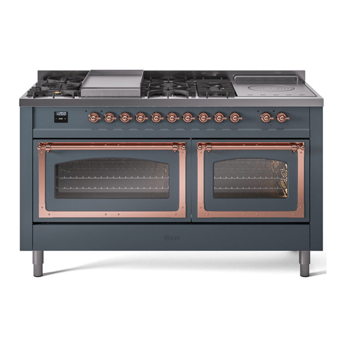 ILVE Nostalgie II Noblesse 60" Dual Fuel Range with 7 Sealed Burners + Griddle + French Top with Triple Glass Door - UN60FSNMP