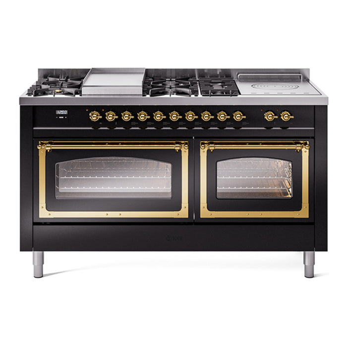 ILVE Nostalgie II Noblesse 60" Dual Fuel Range with 7 Sealed Burners + Griddle + French Top with Triple Glass Door - UN60FSNMP
