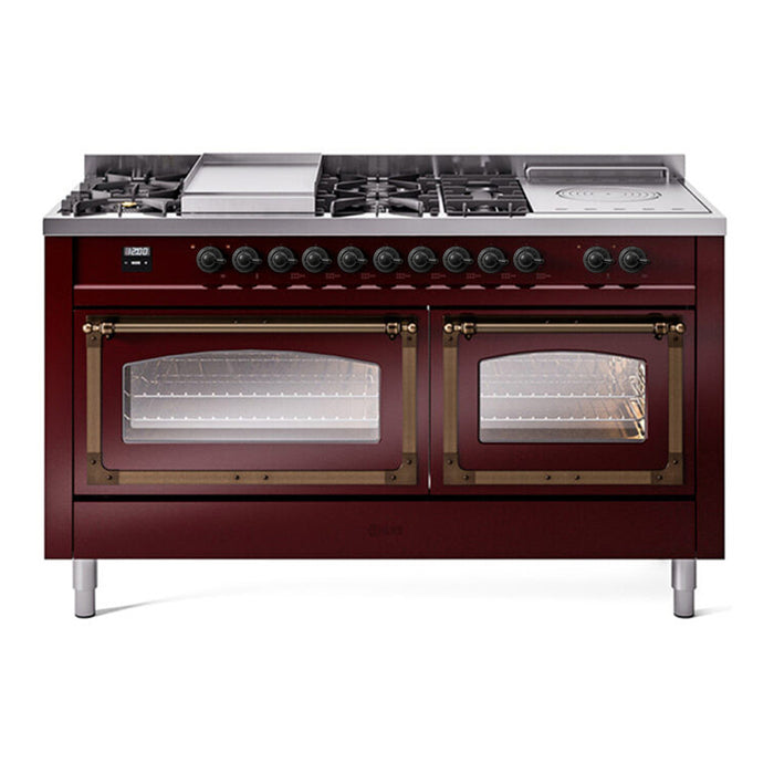 ILVE Nostalgie II Noblesse 60" Dual Fuel Range with 7 Sealed Burners + Griddle + French Top with Triple Glass Door - UN60FSNMP
