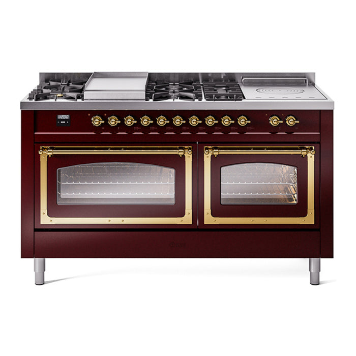 ILVE Nostalgie II Noblesse 60" Dual Fuel Range with 7 Sealed Burners + Griddle + French Top with Triple Glass Door - UN60FSNMP