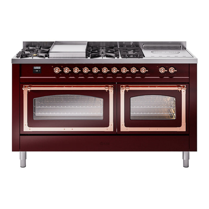 ILVE Nostalgie II Noblesse 60" Dual Fuel Range with 7 Sealed Burners + Griddle + French Top with Triple Glass Door - UN60FSNMP
